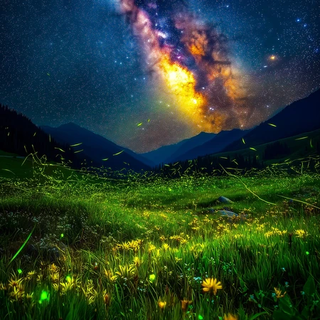夏夜星空草地萤火梦幻风景系列组图