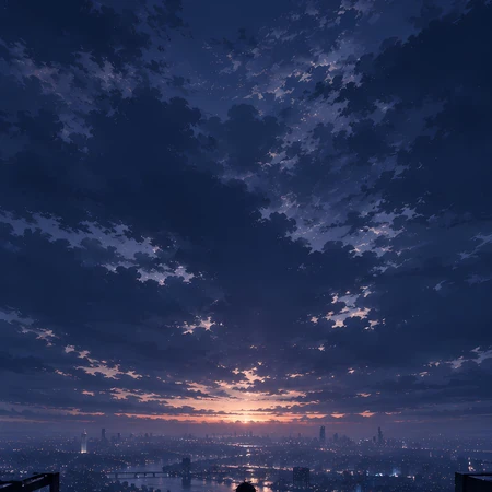暮色蓝调孤寂人物剪影系列场景插画