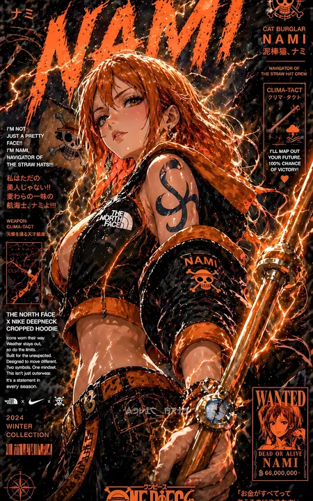 海贼王罗宾与娜美潮流街头风插画组图