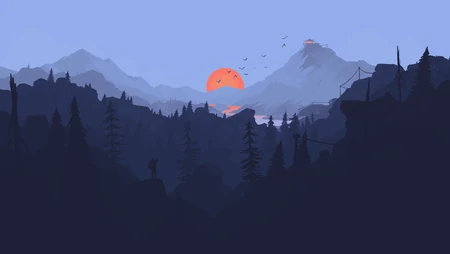 山间落日剪影 简约扁平风自然风景插画