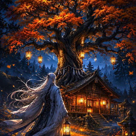 梦幻月夜霓虹风景二次元插画系列图集