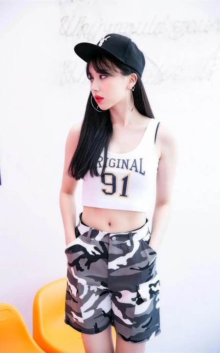 甜酷女孩迷彩休闲穿搭整套室内人像写真