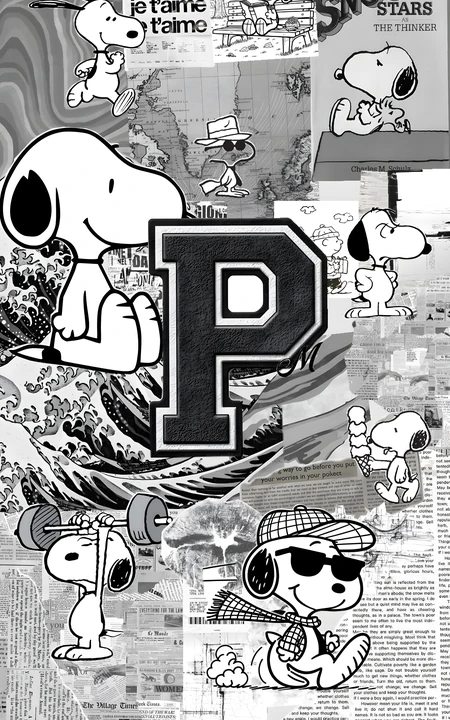 史努比黑白拼贴卡通动漫插画