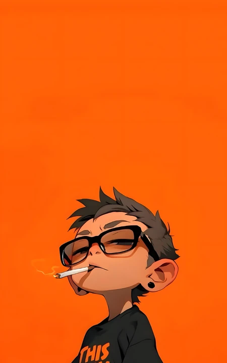 橙底潮酷抽烟男孩卡通插画