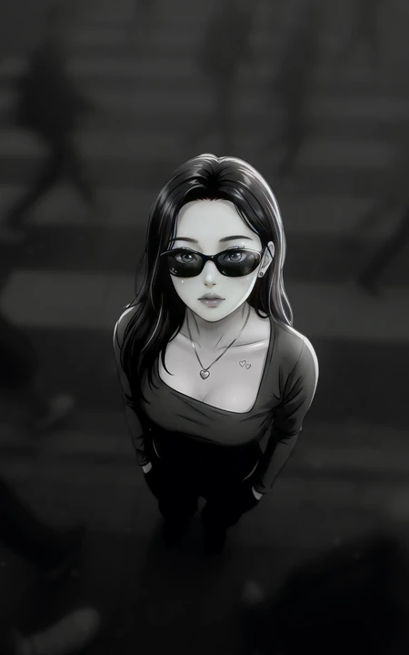 暗黑系街拍墨镜酷飒女生手绘插画