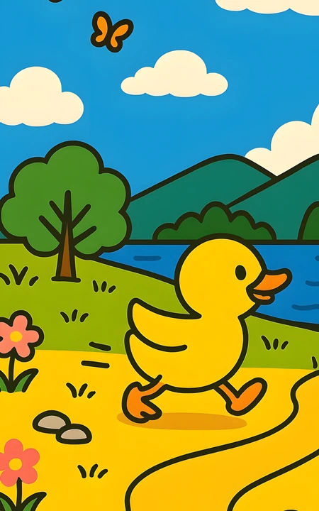 可爱小黄鸭郊外踏青卡通插画