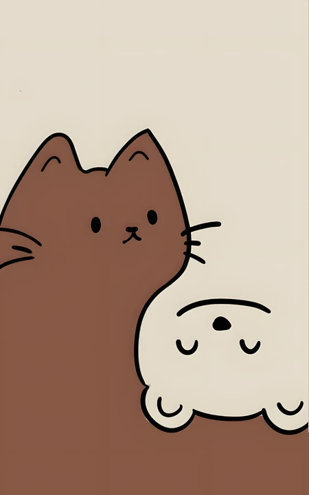 简约线条猫咪与小熊可爱插画
