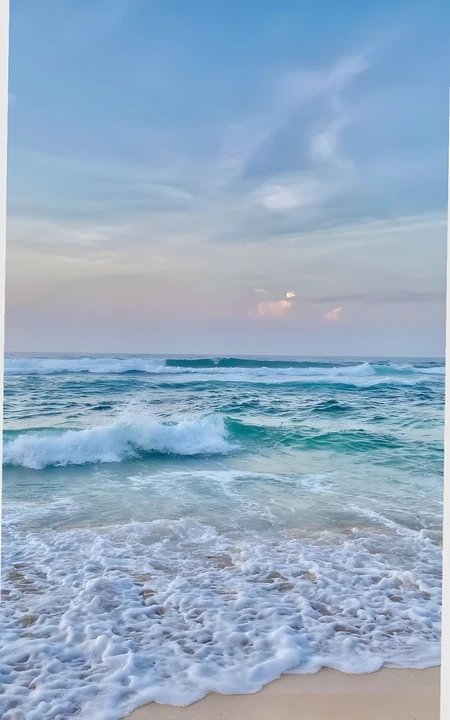 清新海滨沙滩日落海浪自然风景