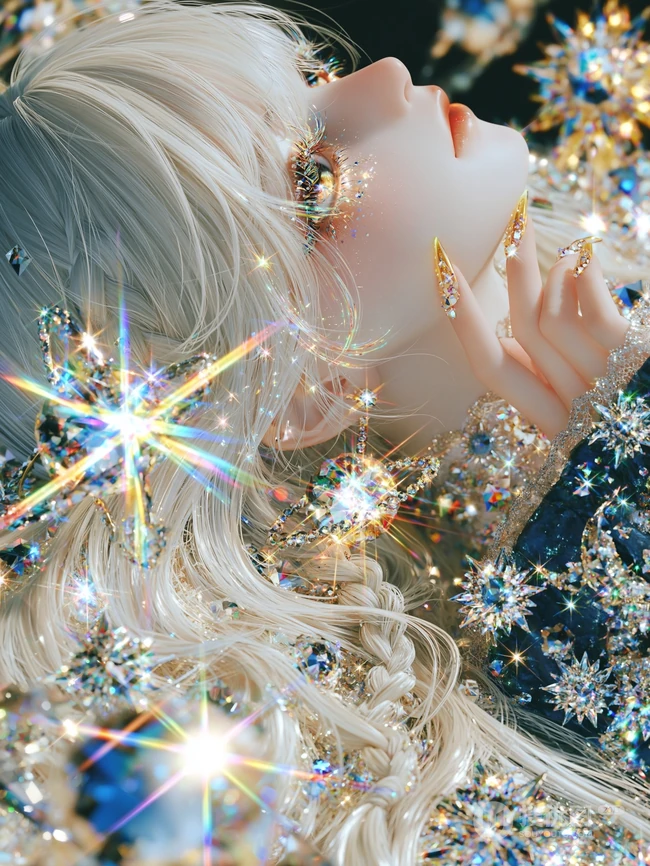 梦幻水晶质感白发少女系列动漫插画