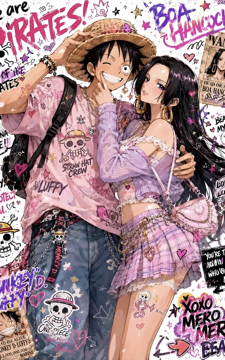 海贼王人气角色CP现代潮服情侣插画合集