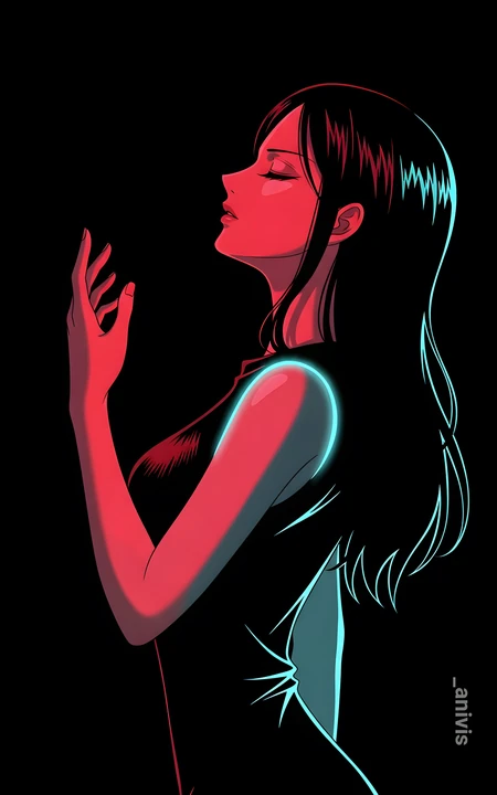 海贼王妮可罗宾霓虹风侧身同人插画