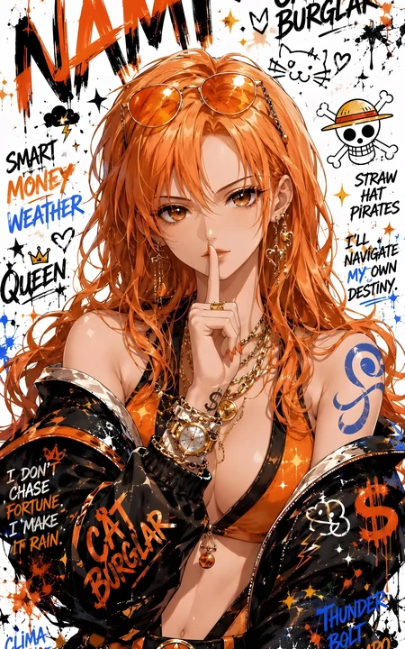 海贼王娜美潮酷街头风同人插画