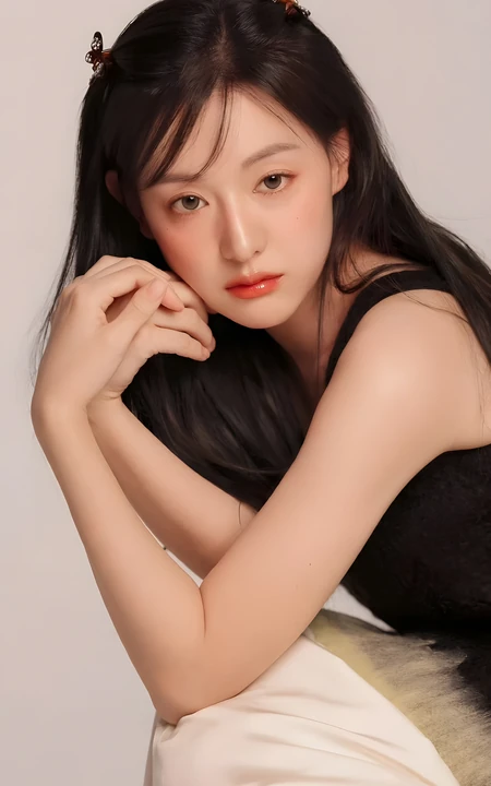 清纯甜妹黑色吊带棚拍氛围感写真
