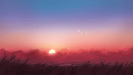 黄昏郊野落日粉紫渐变天空唯美风景