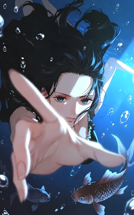海贼王妮可罗宾水下唯美动漫插画
