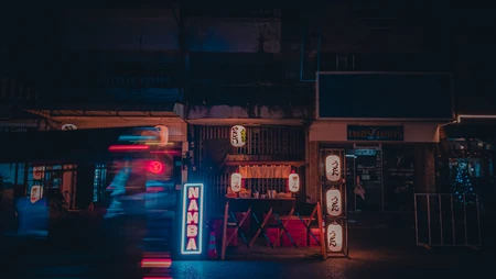 深夜霓虹街头日式居酒屋街景